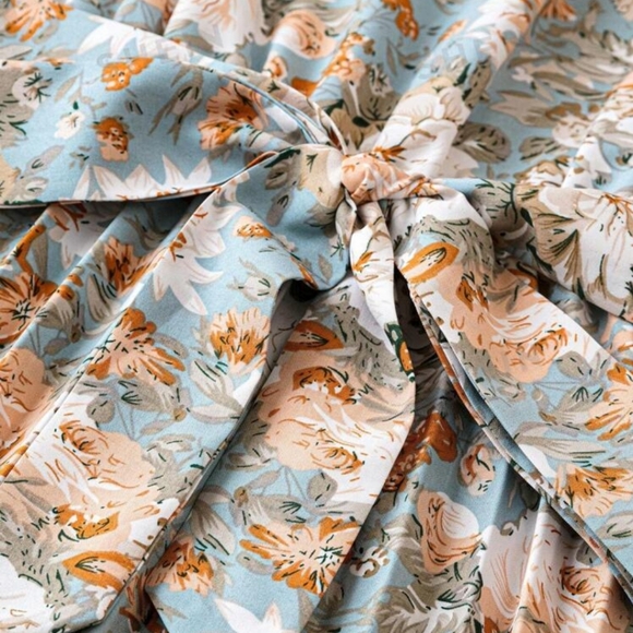 Frenchy Floral Print Stand Collar Pleated Waist Holiday Dress - Picture 4 of 6